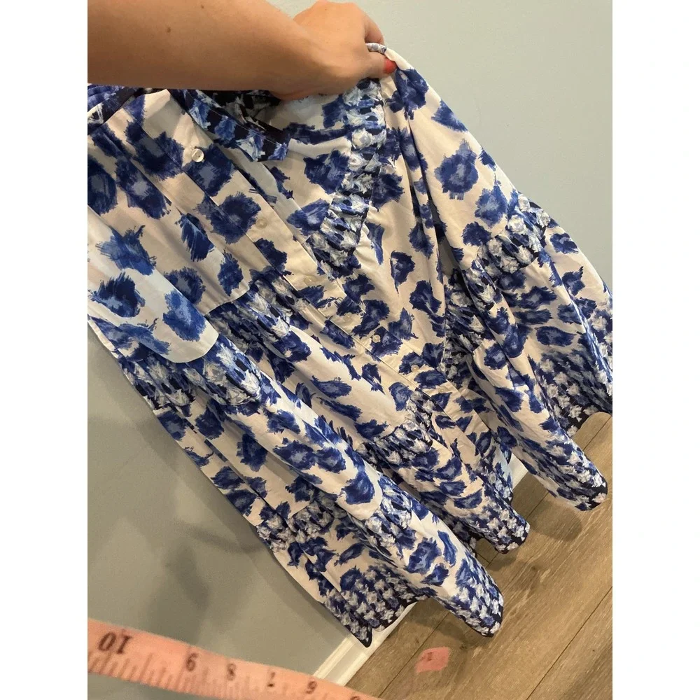 Abercrombie & Fitch Womens Tiered Poplin Maxi Dress S Blue Euro Summer Fall